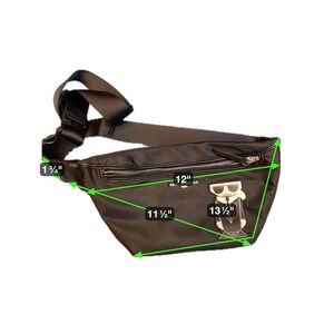 Karl Lagerfeld Paris Black Nylon Fanny Pack Belt Bag Karlito Charm Adjust Strap